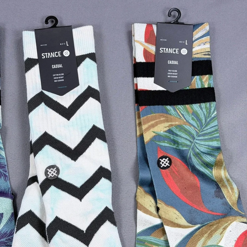 Stance Mens L Multi Cotton Poly Casual Crew Socks 4 Pair Tropical Stripe Chevron